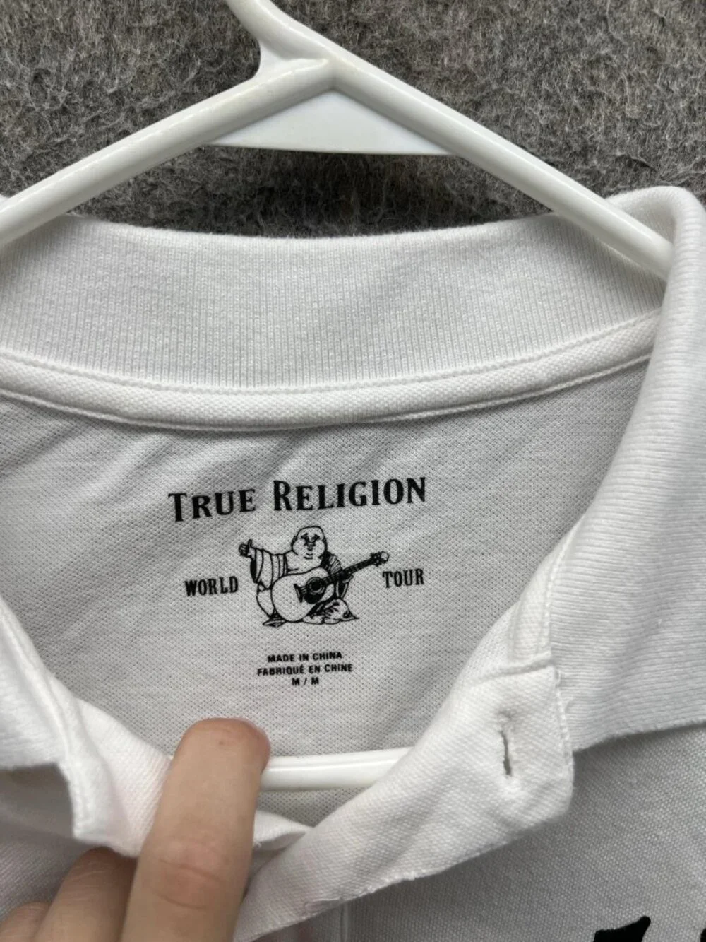 True Religion Polo Shirt Men Medium White Tipped Collar Logo Short Sleeve Casual